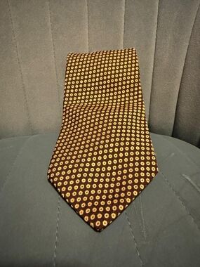 Men's Brown Tie with Yellow Dot Pattern - Classic Silk Look